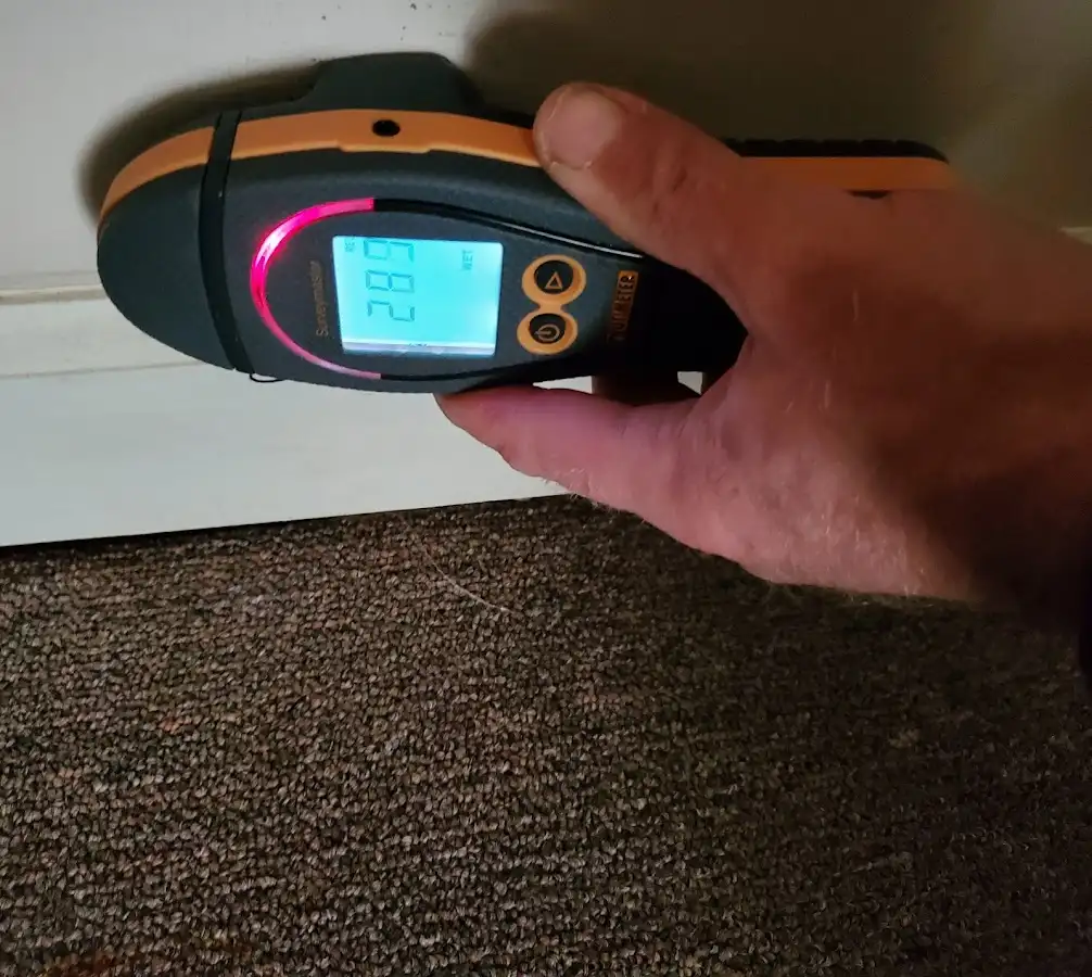 Moisture detection at baseboard during Storm Damage Restoration in Waynesboro